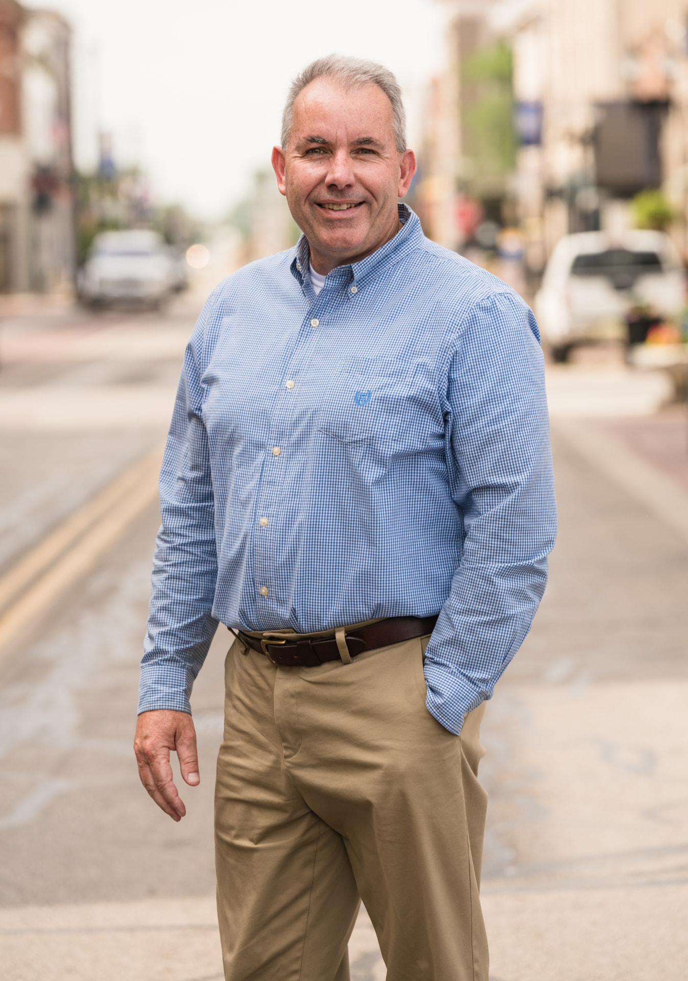 Scott Alexander standing on a downtown street in East Central Indiana